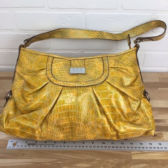 KGB Studio yellow handbag shoulder vegan leather croco pattern maximalist sunny - Picture 8 of 13